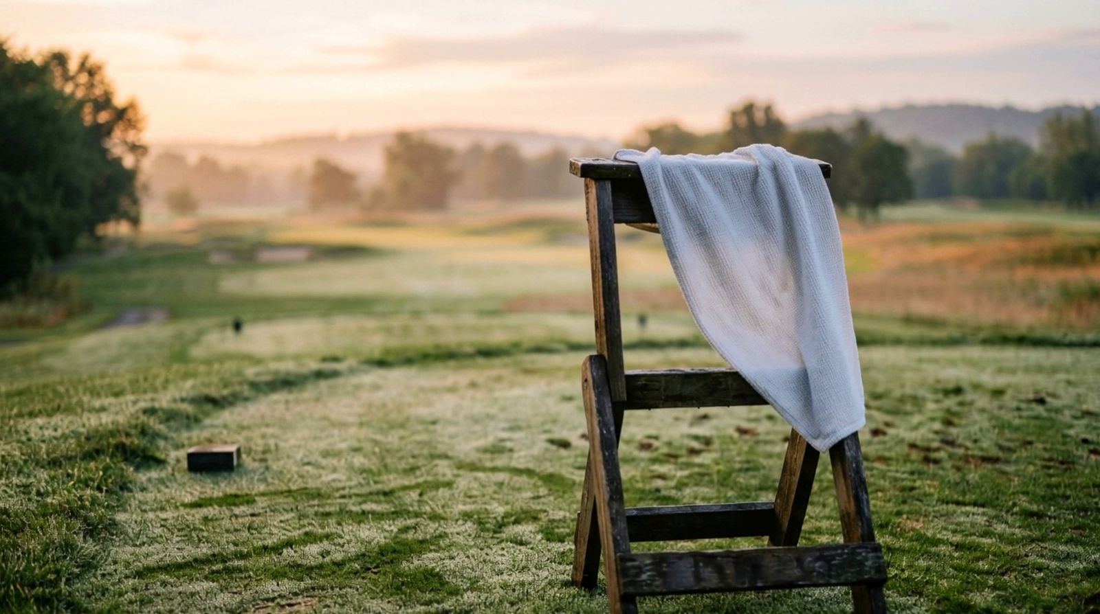 A towel over a ball washer stand at first light